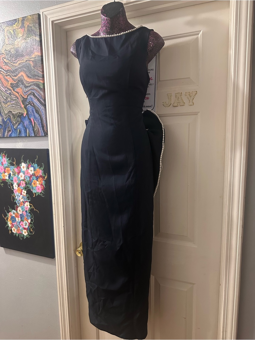 Classic Navy Sleeveless Evening Gown with detachable train